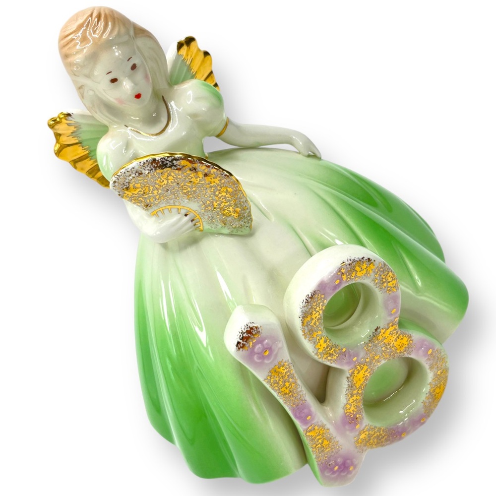 Josef Originals Vintage 18th Birthday Angel Girl Figurine in Green Dress & Wings